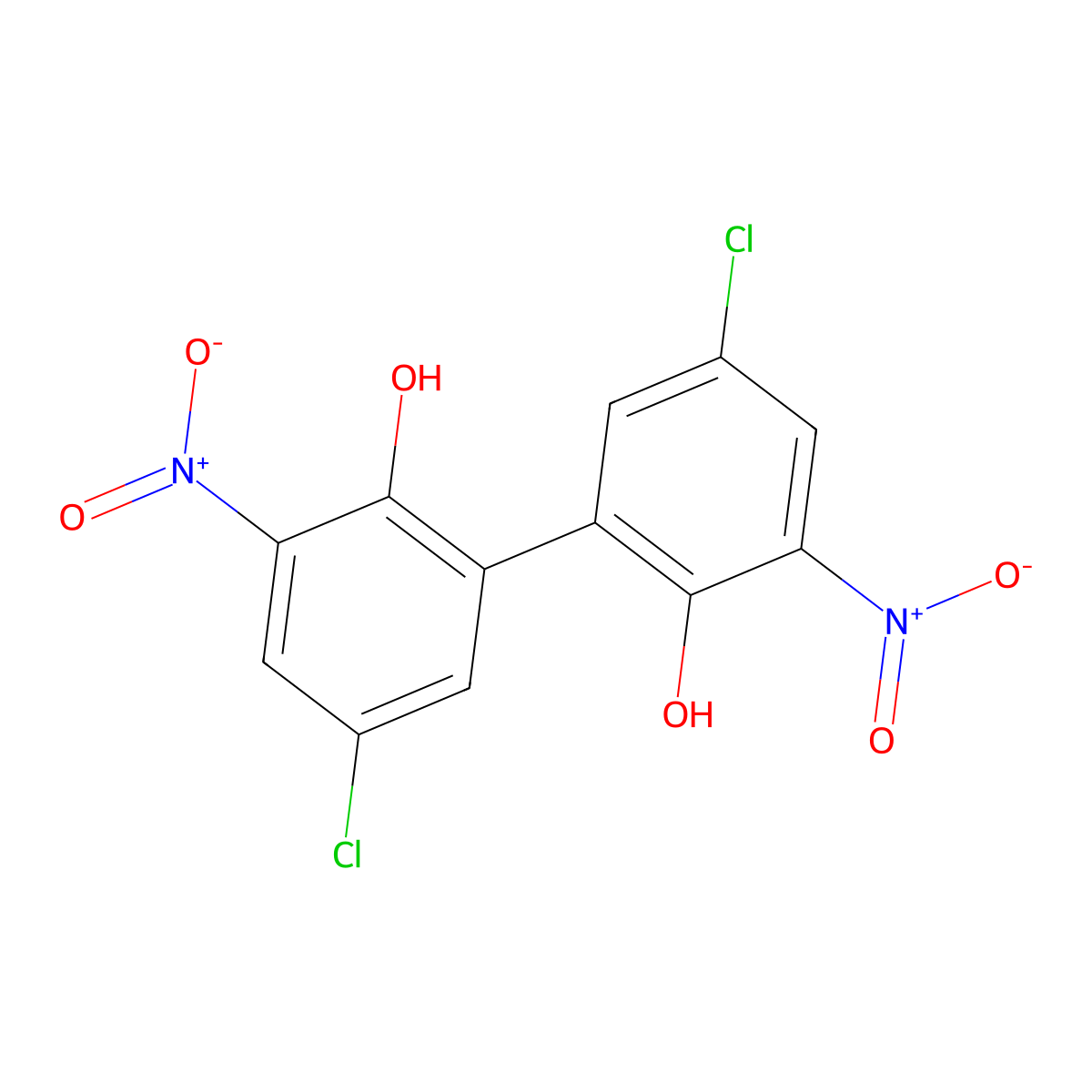 5,5'-Dichloro-3,3'-dinitro(1,1'-biphenyl)-2,2'-diol molecular structure, CAS 10331-57-4