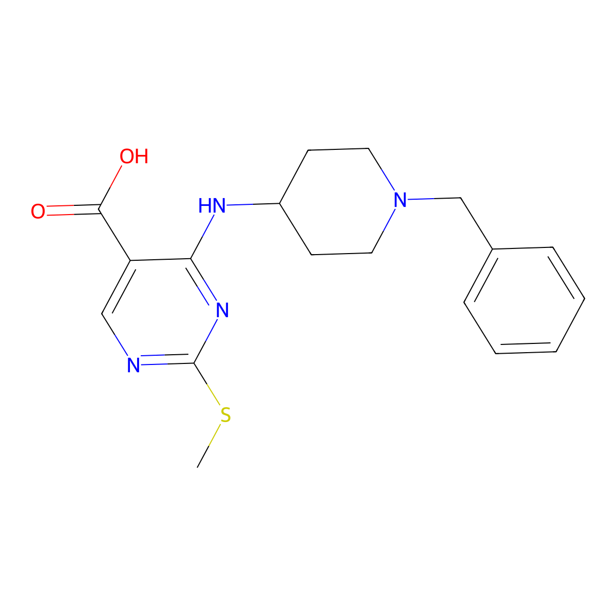 4-(1-Benzylpiperidin-4-ylamino)-2-(methylthio)pyrimidine-5-carboxylic acid molecular structure, CAS 1033194-54-5