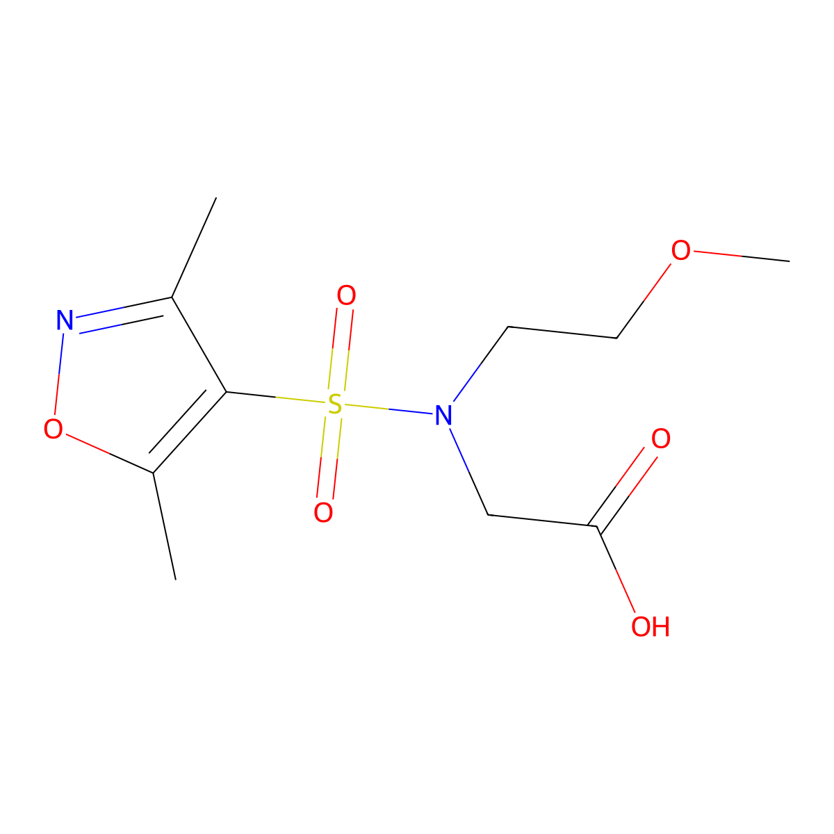 2-(N-(2-Methoxyethyl)-3,5-dimethylisoxazole-4-sulfonamido)acetic acid molecular structure, CAS 1033194-58-9