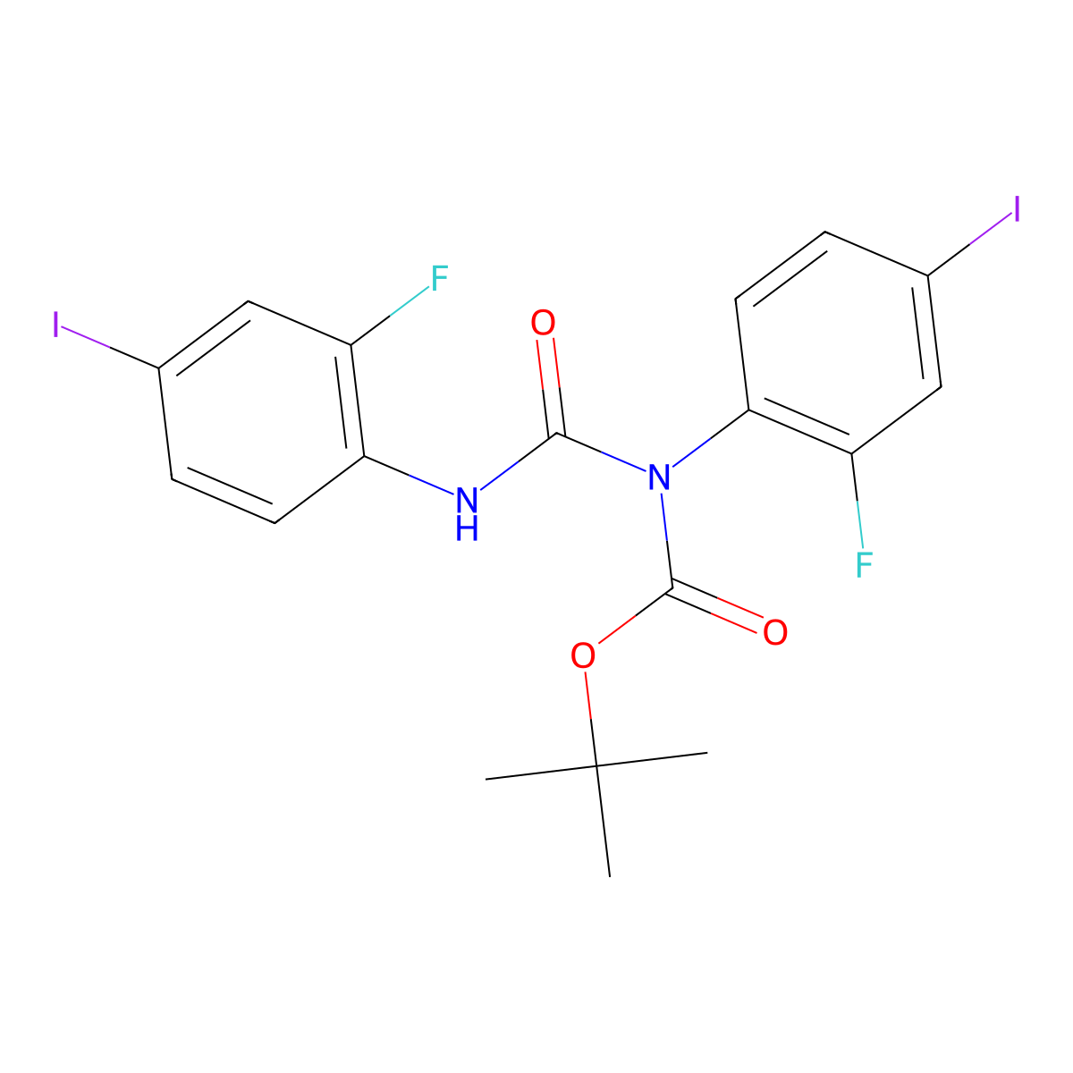 Tert-butyl 2-fluoro-4-iodophenyl(2-fluoro-4-iodophenylcarbamoyl)carbamate molecular structure, CAS 1033201-49-8