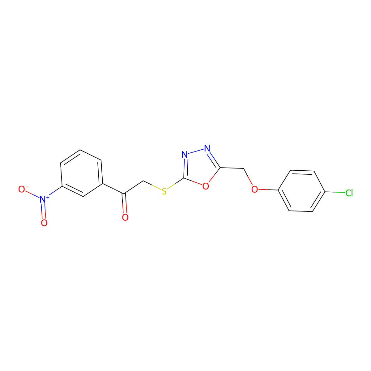 2-({5-[(4-Chlorophenoxy)methyl]-1,3,4-oxadiazol-2-yl}sulfanyl)-1-(3-nitrophenyl)ethanone molecular structure, CAS 1033202-09-3