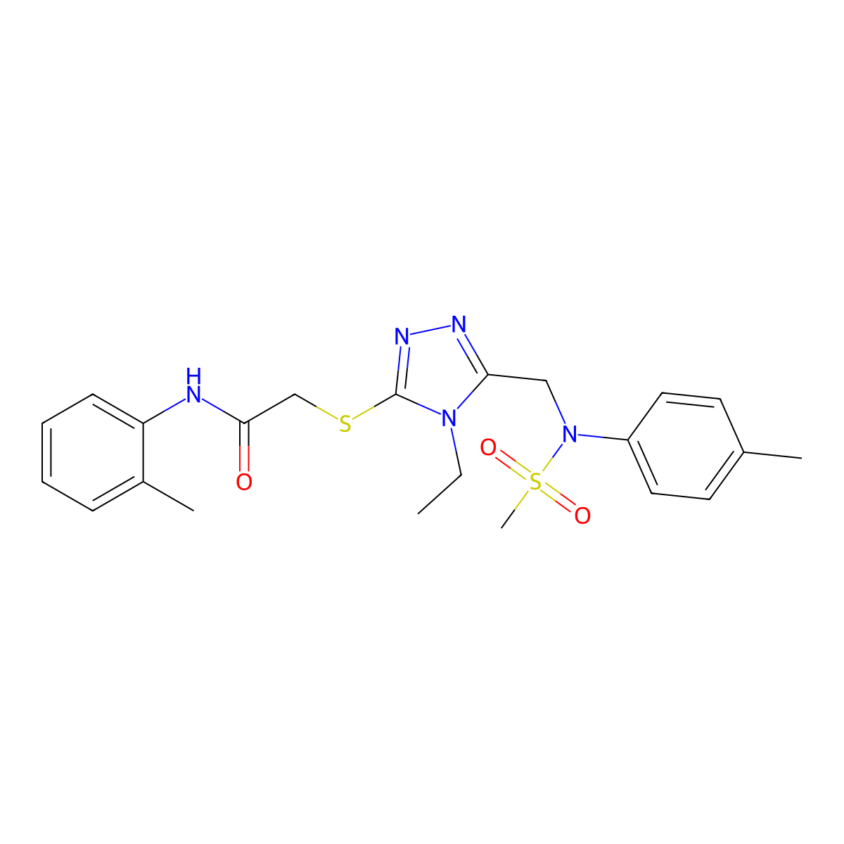 2-[(4-ethyl-5-{[(4-methylphenyl)(methylsulfonyl)amino]methyl}-4H-1,2,4-triazol-3-yl)sulfanyl]-N-(2-methylphenyl)acetamide molecular structure, CAS 1033202-69-5