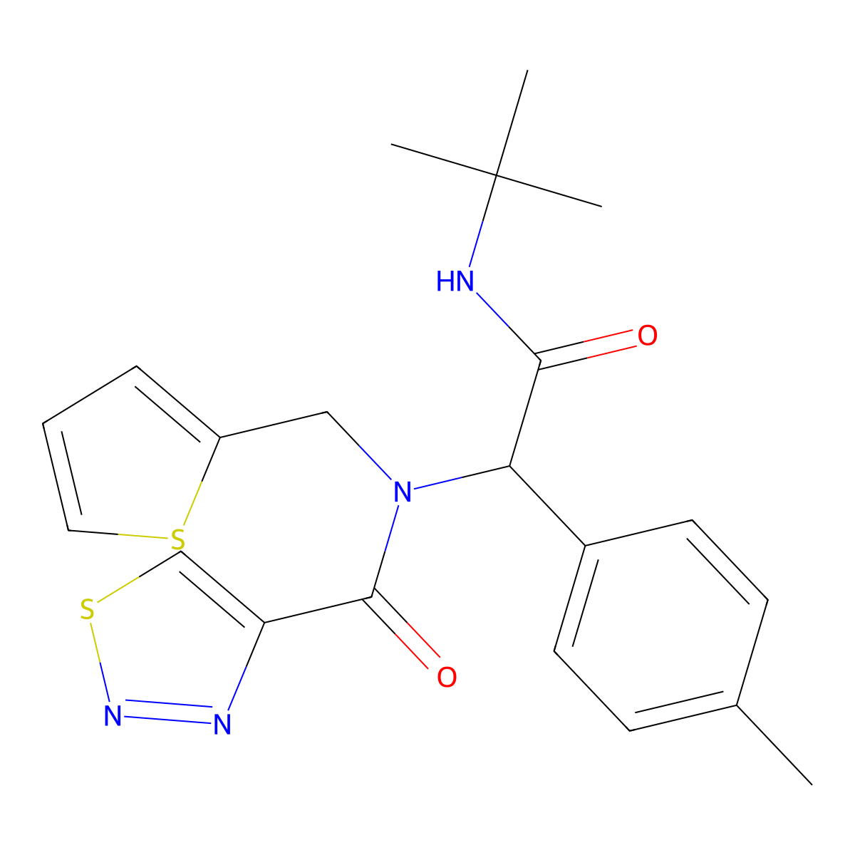 N-[2-(tert-butylamino)-1-(4-methylphenyl)-2-oxoethyl]-N-(thiophen-2-ylmethyl)thiadiazole-4-carboxamide molecular structure, CAS 1033289-20-1