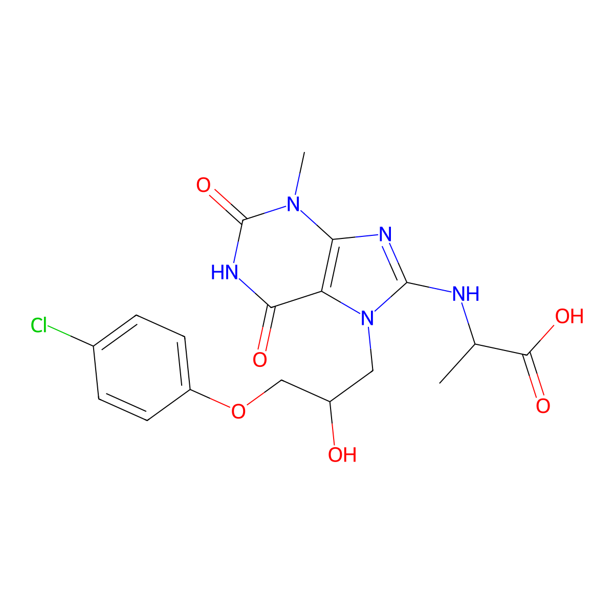 2-[[7-[3-(4-Chlorophenoxy)-2-hydroxypropyl]-3-methyl-2,6-dioxopurin-8-yl]amino]propanoic acid molecular structure, CAS 1033432-29-9