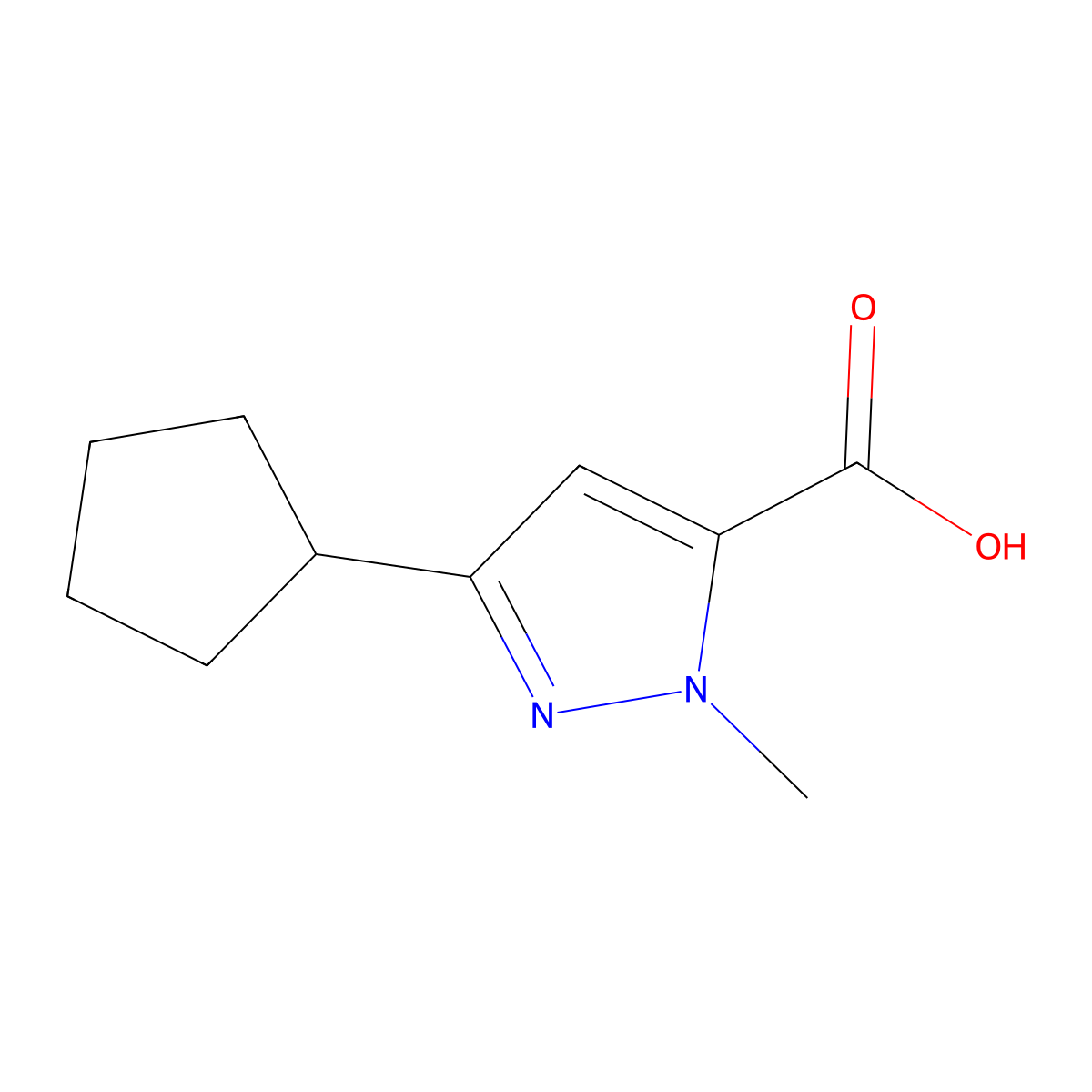 3-Cyclopentyl-1-methyl-1H-pyrazole-5-carboxylic acid molecular structure, CAS 1033444-00-6
