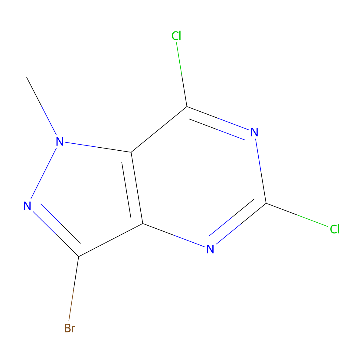 3-bromo-5,7-dichloro-1-methyl-1H-pyrazolo(4,3-d)pyrimidine molecular structure, CAS 1033444-08-4