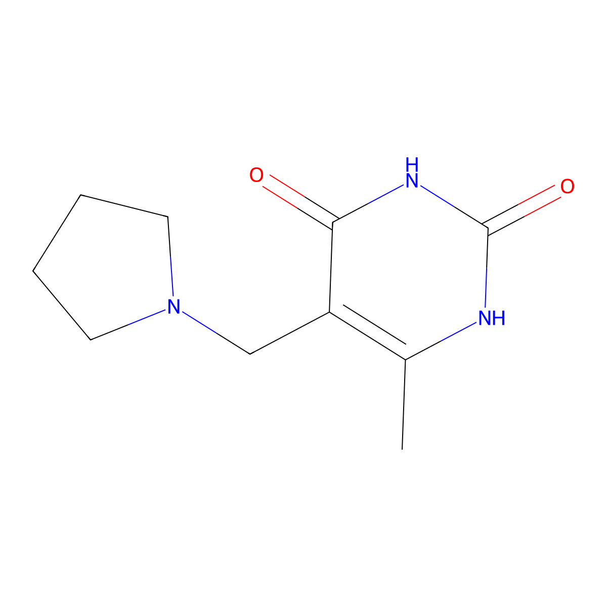 6-methyl-5-(1-pyrrolidinylmethyl)-2,4(1H,3H)-pyrimidinedione molecular structure, CAS 1033463-16-9