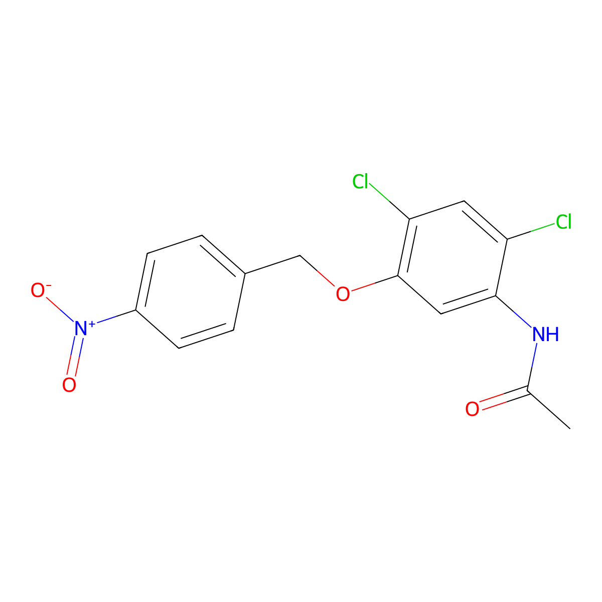 N-(2,4-Dichloro-5-((4-nitrobenzyl)oxy)phenyl)acetamide molecular structure, CAS 1033463-19-2