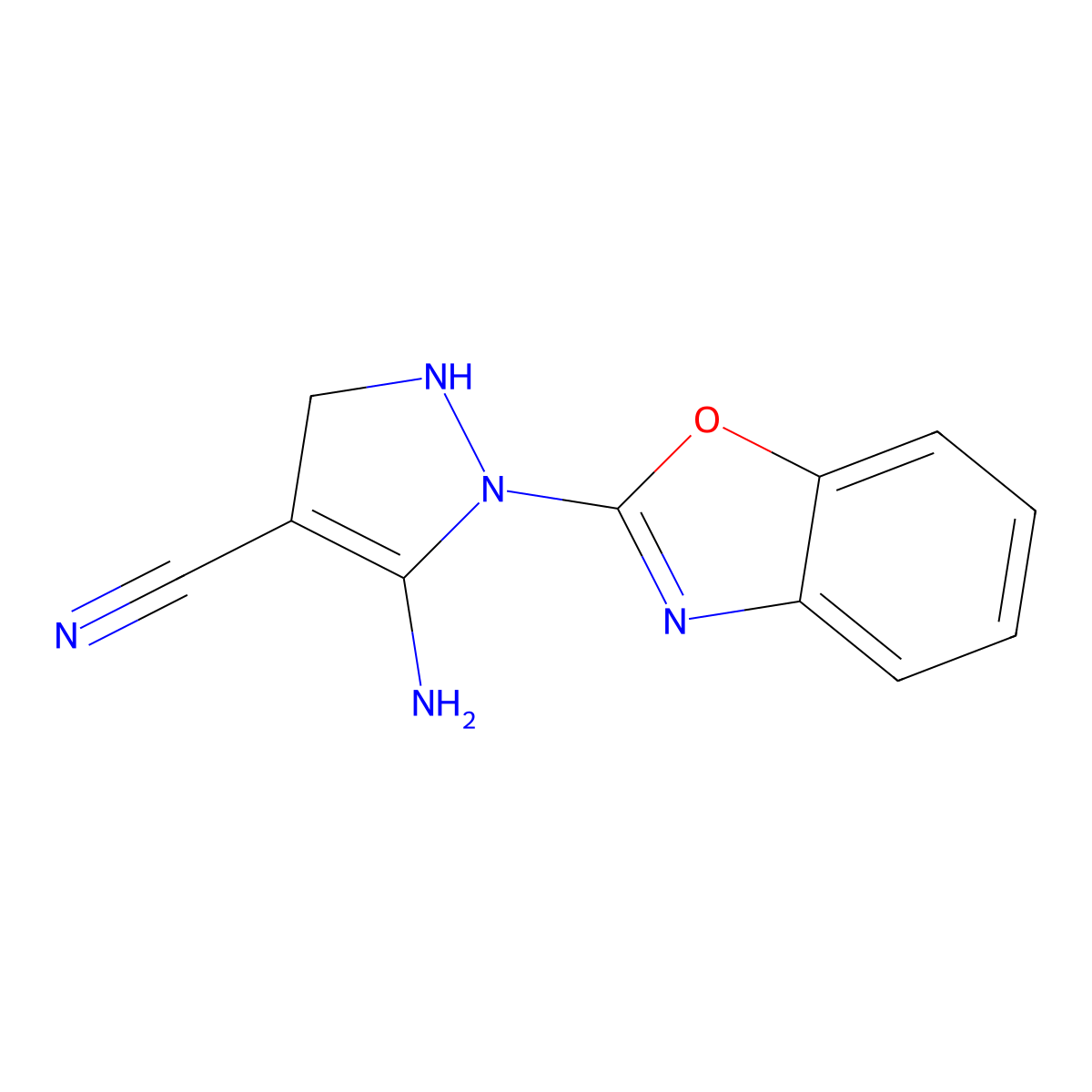 5-amino-1-(1,3-benzoxazol-2-yl)-2,3-dihydro-1H-pyrazole-4-carbonitrile molecular structure, CAS 1033463-25-0