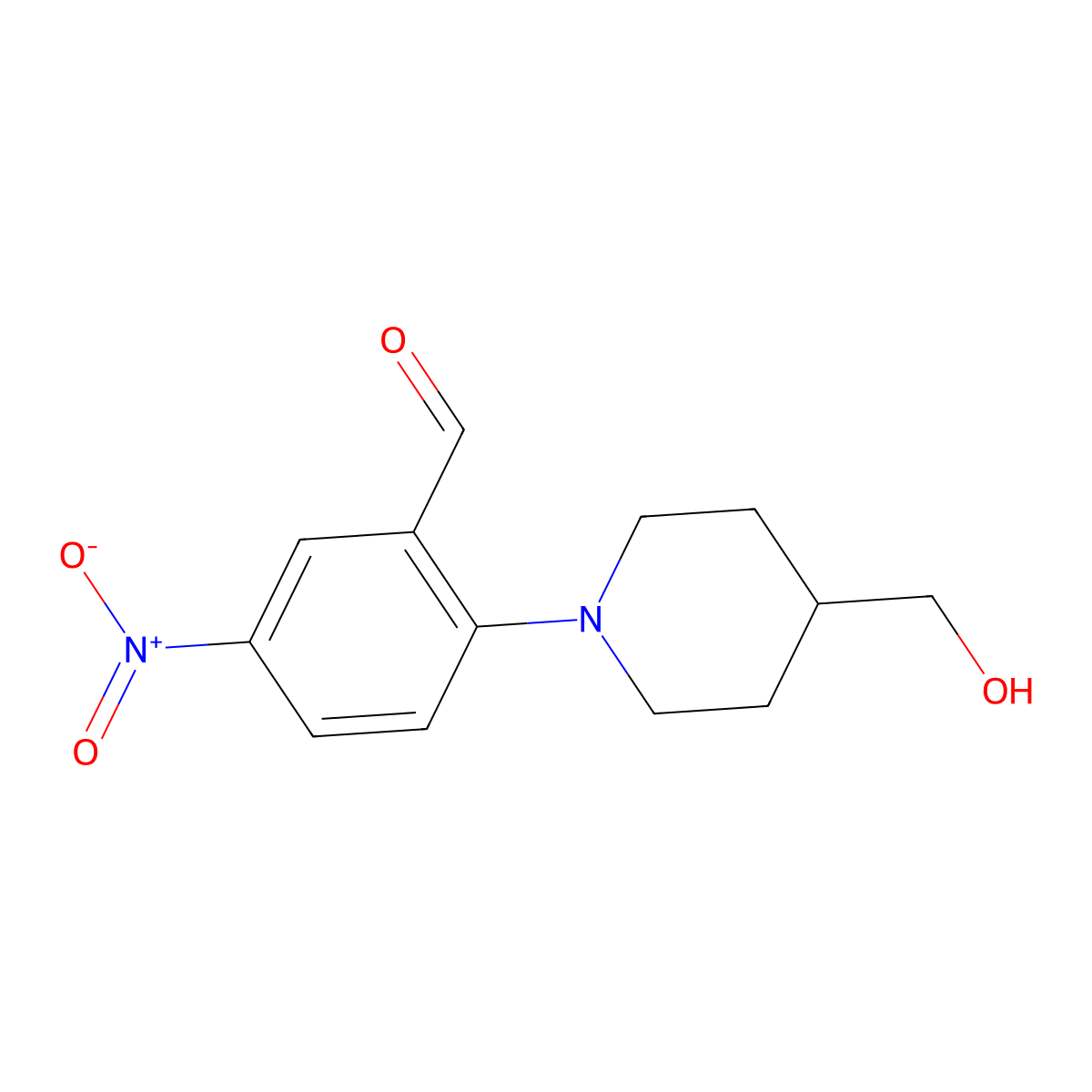 2-[4-(Hydroxymethyl)piperidino]-5-nitrobenzenecarbaldehyde molecular structure, CAS 1033463-38-5