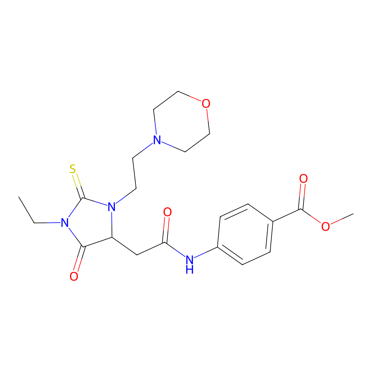 Methyl 4-[({1-ethyl-3-[2-(morpholin-4-yl)ethyl]-5-oxo-2-thioxoimidazolidin-4-yl}acetyl)amino]benzoate molecular structure, CAS 1033585-47-5