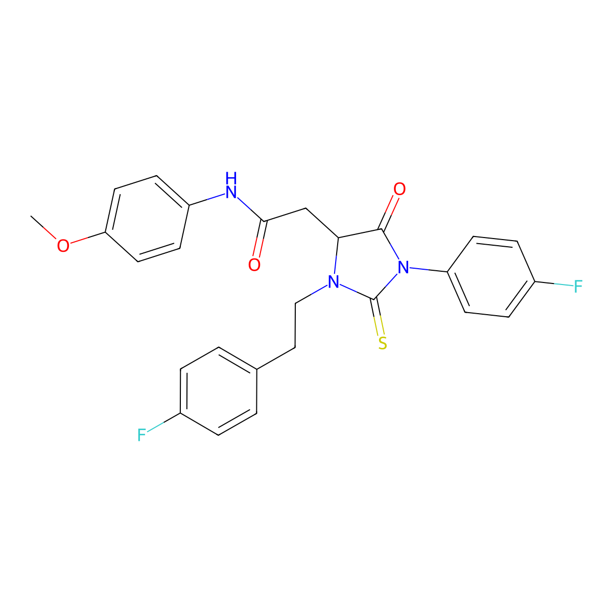 2-[1-(4-fluorophenyl)-3-[2-(4-fluorophenyl)ethyl]-5-oxo-2-sulfanylideneimidazolidin-4-yl]-N-(4-methoxyphenyl)acetamide molecular structure, CAS 1033585-49-7
