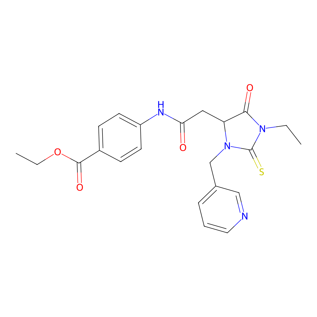 Ethyl 4-({[1-ethyl-5-oxo-3-(pyridin-3-ylmethyl)-2-thioxoimidazolidin-4-yl]acetyl}amino)benzoate molecular structure, CAS 1033586-35-4