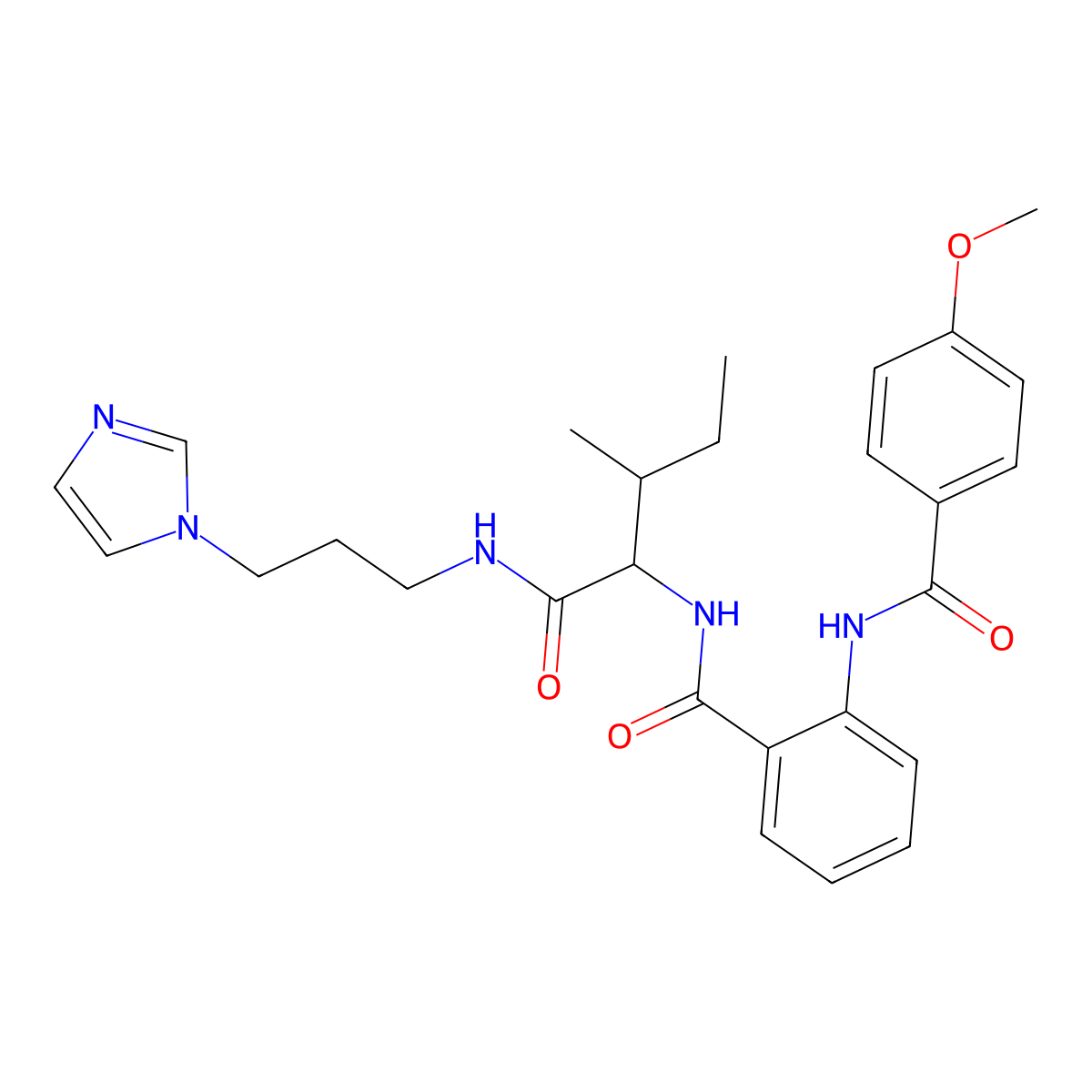 N-[1-(3-imidazol-1-ylpropylamino)-3-methyl-1-oxopentan-2-yl]-2-[(4-methoxybenzoyl)amino]benzamide molecular structure, CAS 1033587-36-8