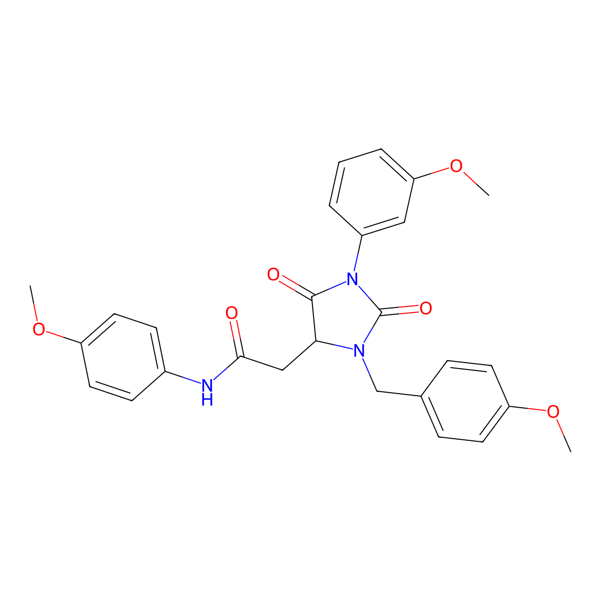 N-(4-methoxyphenyl)-2-[1-(3-methoxyphenyl)-3-[(4-methoxyphenyl)methyl]-2,5-dioxoimidazolidin-4-yl]acetamide molecular structure, CAS 1033587-40-4
