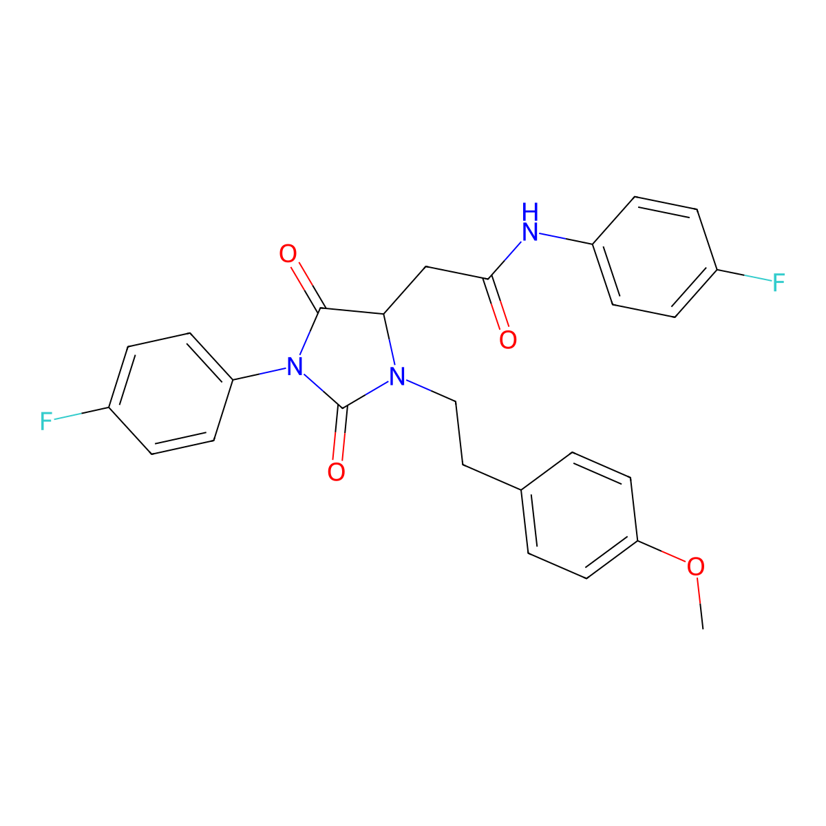 N-(4-fluorophenyl)-2-[1-(4-fluorophenyl)-3-[2-(4-methoxyphenyl)ethyl]-2,5-dioxoimidazolidin-4-yl]acetamide molecular structure, CAS 1033588-47-4
