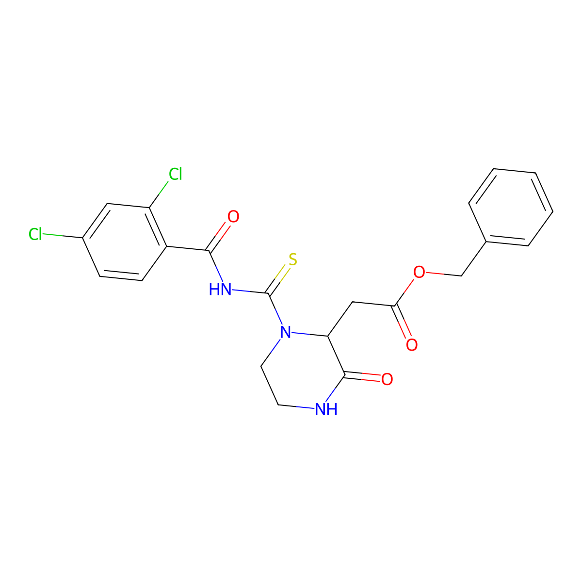 Benzyl (1-{[(2,4-dichlorophenyl)carbonyl]carbamothioyl}-3-oxopiperazin-2-yl)acetate molecular structure, CAS 1033588-57-6