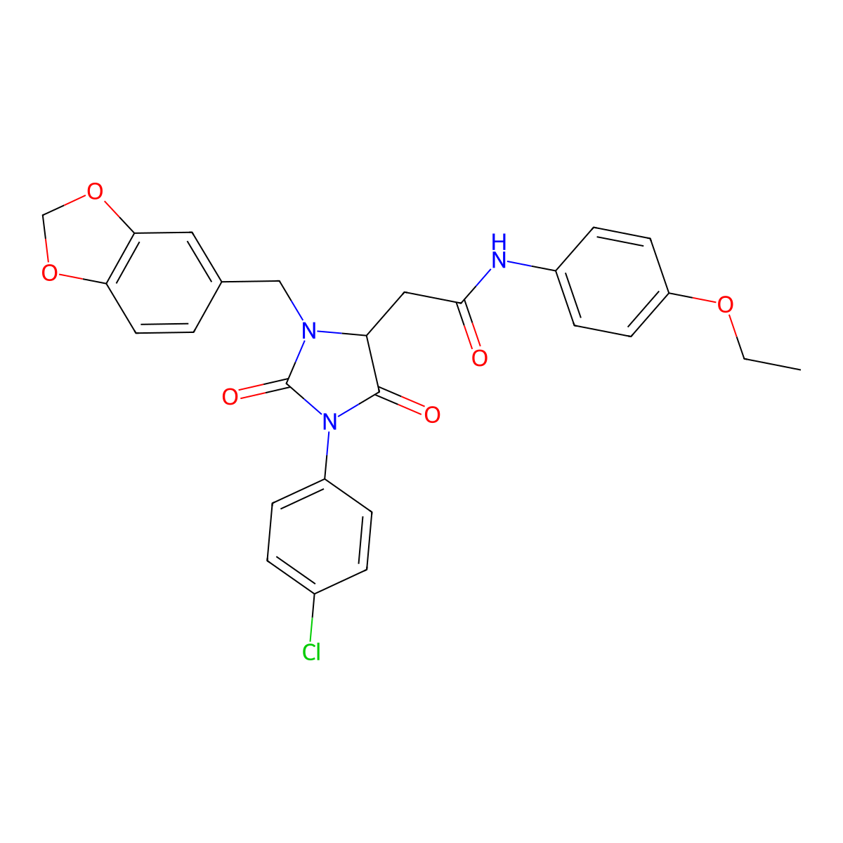 2-[3-(1,3-benzodioxol-5-ylmethyl)-1-(4-chlorophenyl)-2,5-dioxoimidazolidin-4-yl]-N-(4-ethoxyphenyl)acetamide molecular structure, CAS 1033588-75-8