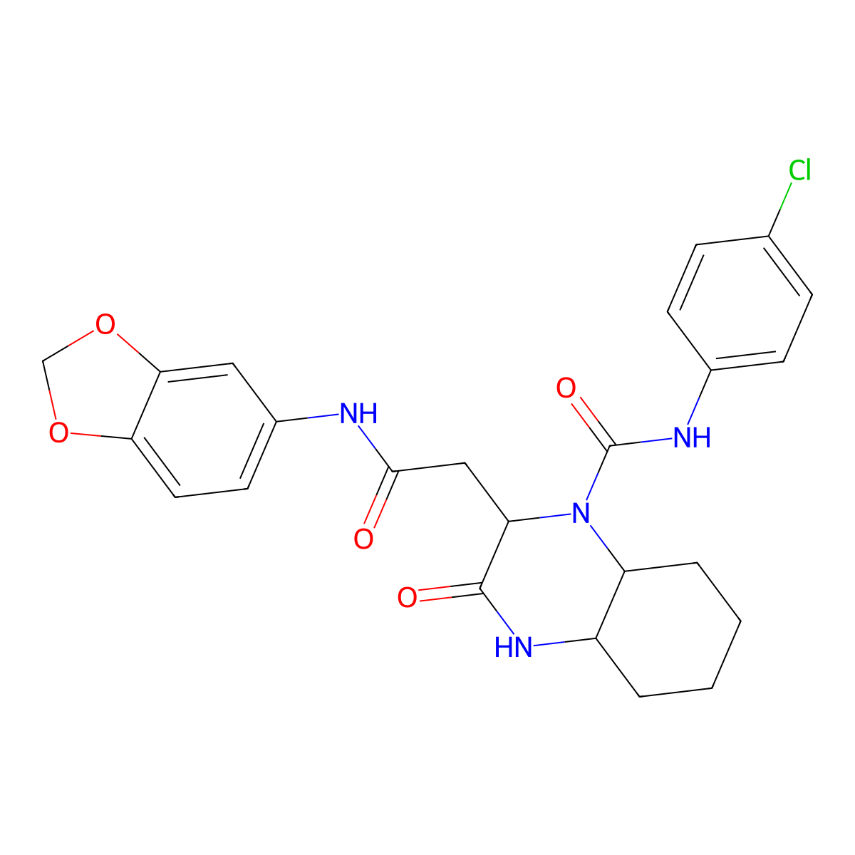 2-[2-(1,3-benzodioxol-5-ylamino)-2-oxoethyl]-N-(4-chlorophenyl)-3-oxooctahydroquinoxaline-1(2H)-carboxamide molecular structure, CAS 1033592-06-1