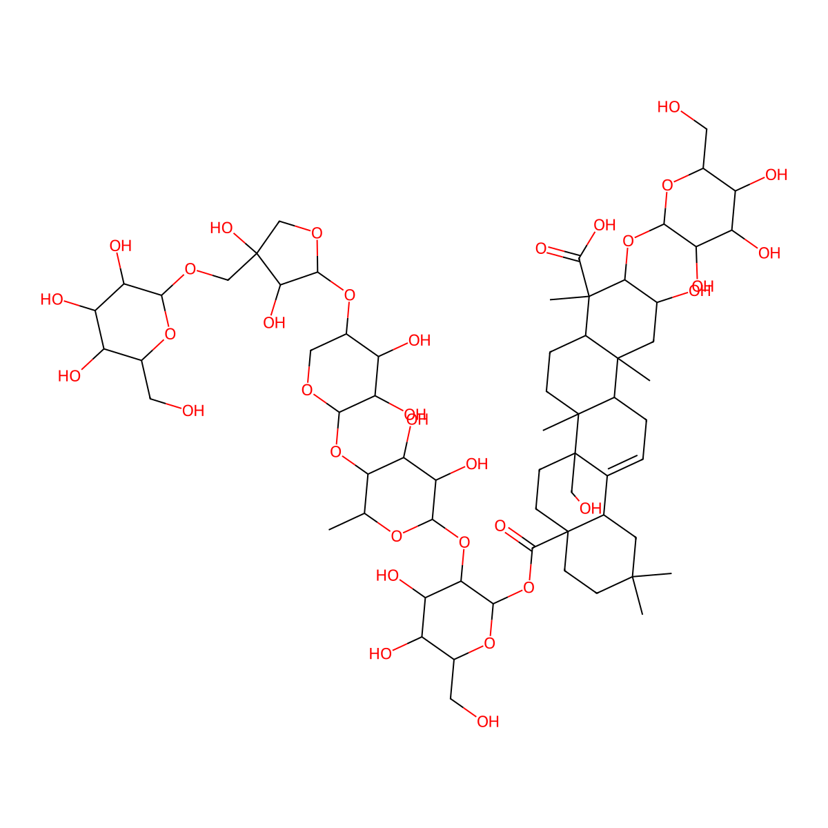 (2S,3R,4S,4aR,6aR,6bR,8aS,12aS,14aR,14bR)-8a-[(2S,3R,4S,5S,6R)-3-[(2S,3R,4S,5R,6S)-5-[(2S,3R,4R,5R)-5-[(2S,3R,4S)-3,4-dihydroxy-4-[[(2R,3R,4S,5R,6R)-3,4,5-trihydroxy-6-(hydroxymethyl)oxan-2-yl]oxymethyl]oxolan-2-yl]oxy-3,4-dihydroxyoxan-2-yl]oxy-3,4-dihydroxy-6-methyloxan-2-yl]oxy-4,5-dihydroxy-6-(hydroxymethyl)oxan-2-yl]oxycarbonyl-2-hydroxy-6b-(hydroxymethyl)-4,6a,11,11,14b-pentamethyl-3-[(2R,3R,4S,5S,6R)-3,4,5-trihydroxy-6-(hydroxymethyl)oxan-2-yl]oxy-1,2,3,4a,5,6,7,8,9,10,12,12a,14,14a-tetradecahydropicene-4-carboxylic acid molecular structure, CAS 1033593-12-2