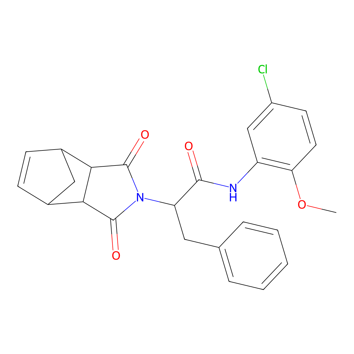N-(5-chloro-2-methoxyphenyl)-2-(1,3-dioxo-1,3,3a,4,7,7a-hexahydro-2H-4,7-methanoisoindol-2-yl)-3-phenylpropanamide molecular structure, CAS 1033599-96-0