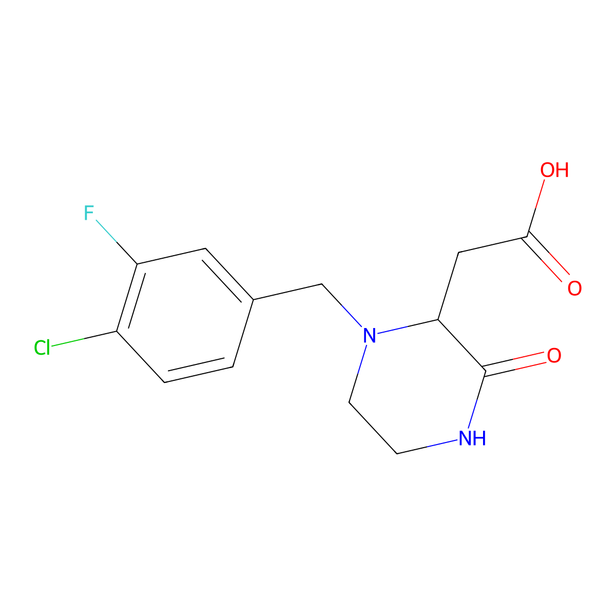 2-[1-[(4-Chloro-3-fluorophenyl)methyl]-3-oxopiperazin-2-yl]acetic acid molecular structure, CAS 1033600-01-9