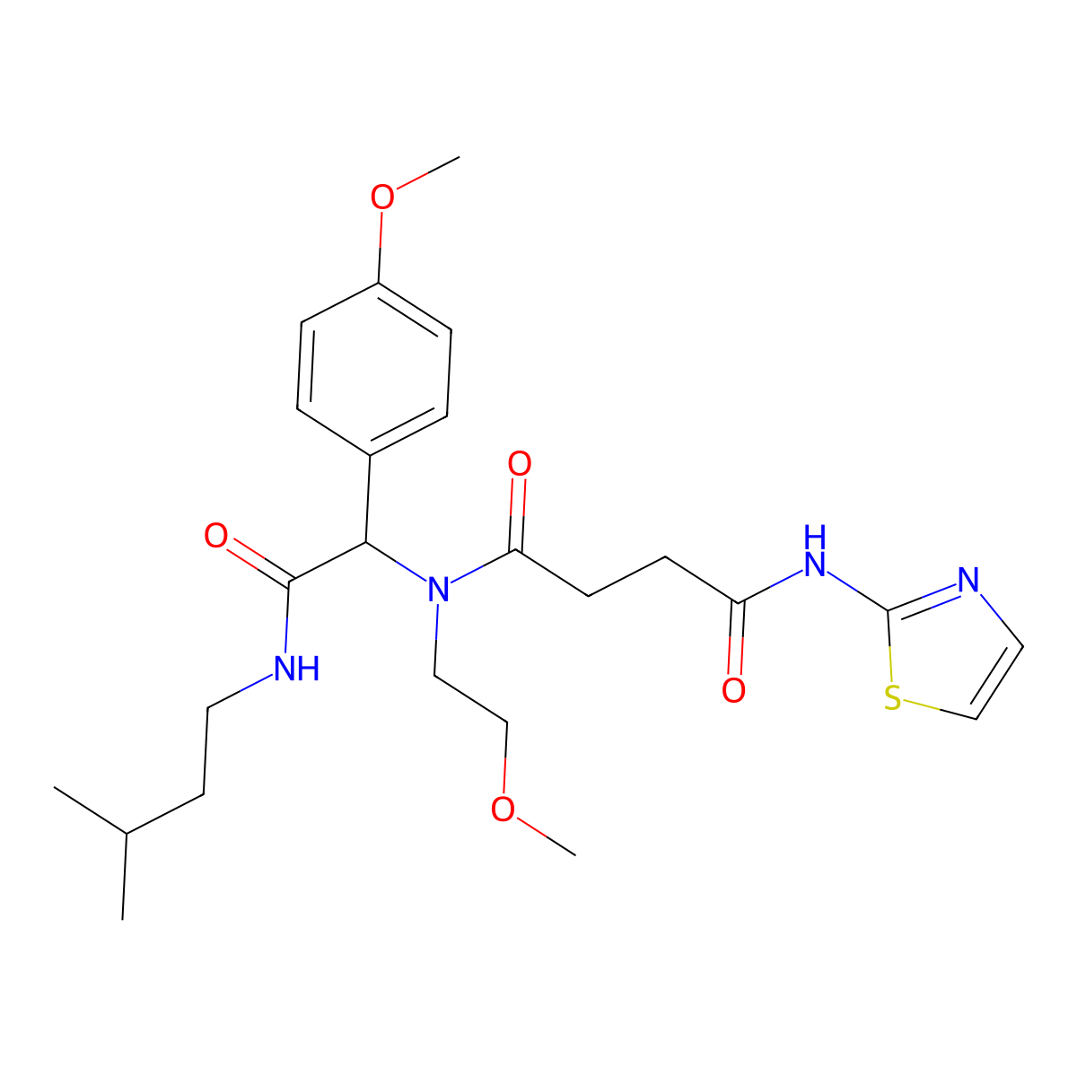 N-(2-Methoxy-ethyl)-N-[(4-methoxy-phenyl)-(3-methyl-butylcarbamoyl)-methyl]-N'-thiazol-2-yl-succinamide molecular structure, CAS 1033600-33-7