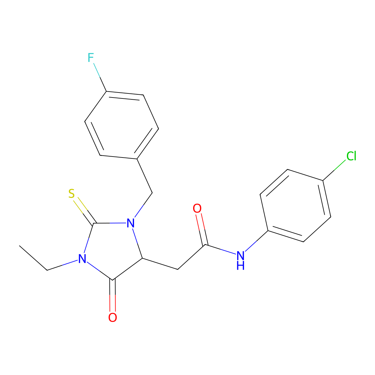 N-(4-chlorophenyl)-2-[1-ethyl-3-(4-fluorobenzyl)-5-oxo-2-thioxoimidazolidin-4-yl]acetamide molecular structure, CAS 1033600-55-3