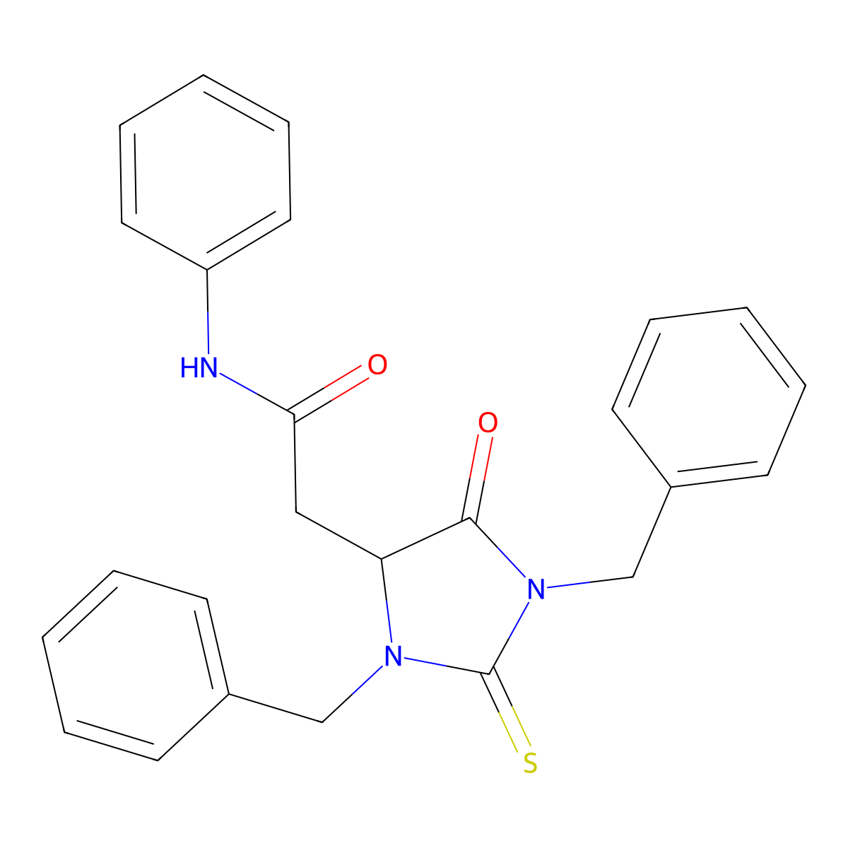 2-(1,3-dibenzyl-5-oxo-2-thioxoimidazolidin-4-yl)-N-phenylacetamide molecular structure, CAS 1033606-14-2