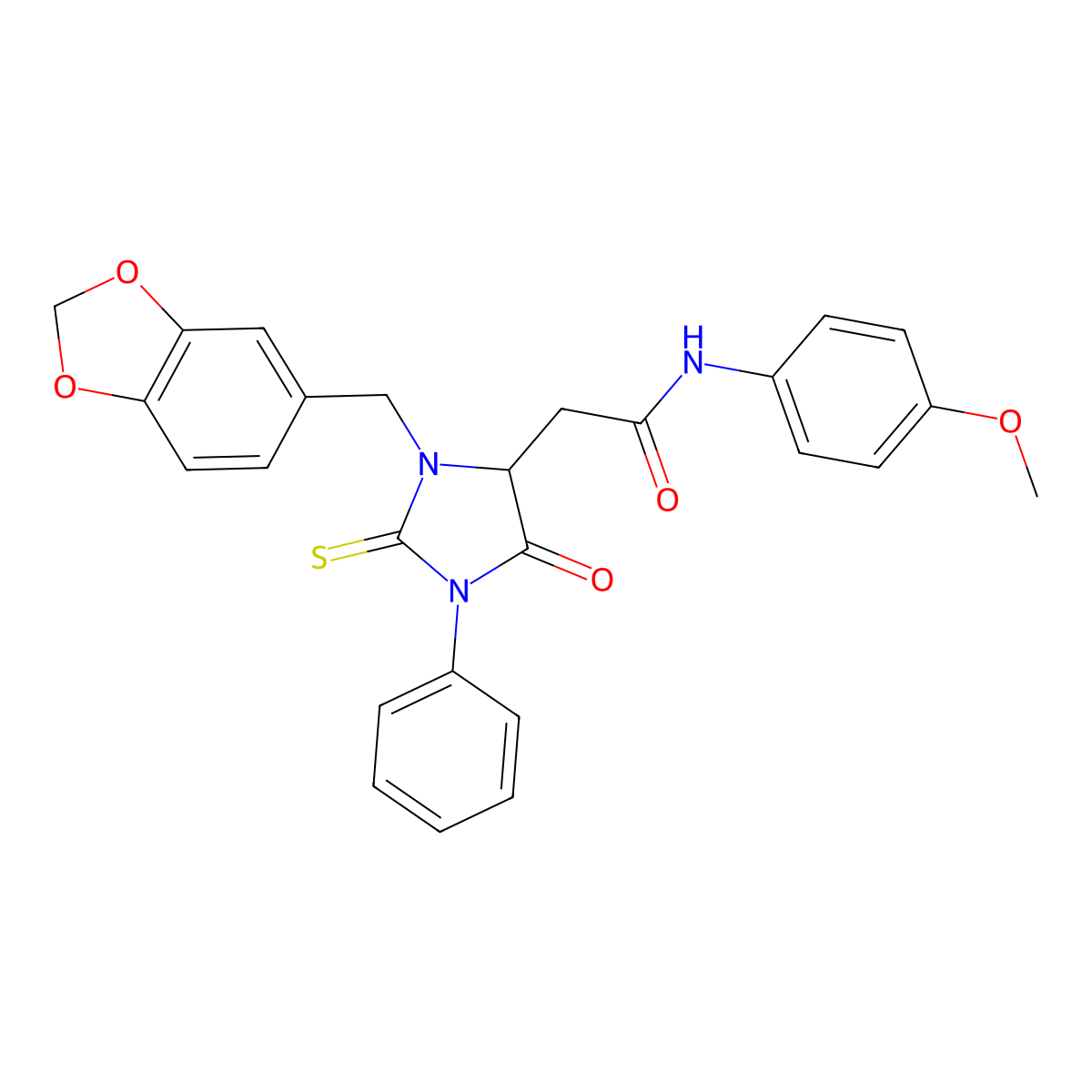 2-[3-(1,3-benzodioxol-5-ylmethyl)-5-oxo-1-phenyl-2-sulfanylideneimidazolidin-4-yl]-N-(4-methoxyphenyl)acetamide molecular structure, CAS 1033606-55-1