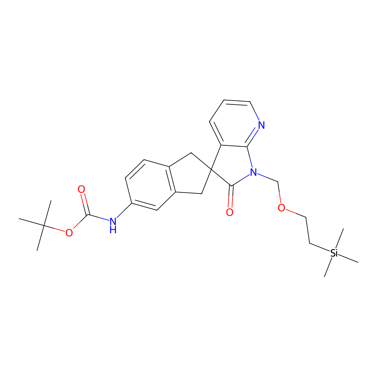 tert-Butyl (2'-oxo-1'-((2-(trimethylsilyl)ethoxy)methyl)-1,1',2',3-tetrahydrospiro[indene-2,3'-pyrrolo[2,3-b]pyridin]-5-yl)carbamate molecular structure, CAS 1033608-31-9
