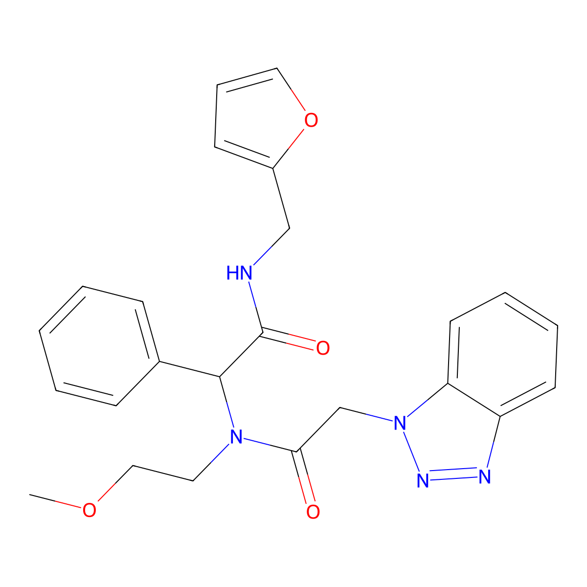 N-[2-[(2-Furanylmethyl)amino]-2-oxo-1-phenylethyl]-N-(2-methoxyethyl)-1H-benzotriazole-1-acetamide molecular structure, CAS 1033610-02-4