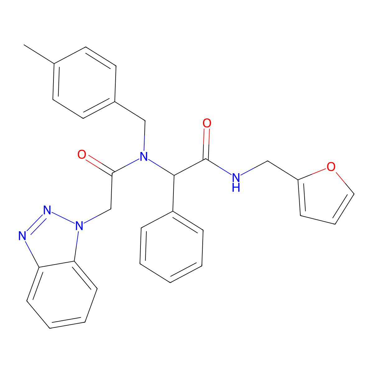 N-[2-[(2-Furanylmethyl)amino]-2-oxo-1-phenylethyl]-N-[(4-methylphenyl)methyl]-1H-benzotriazole-1-acetamide molecular structure, CAS 1033610-46-6