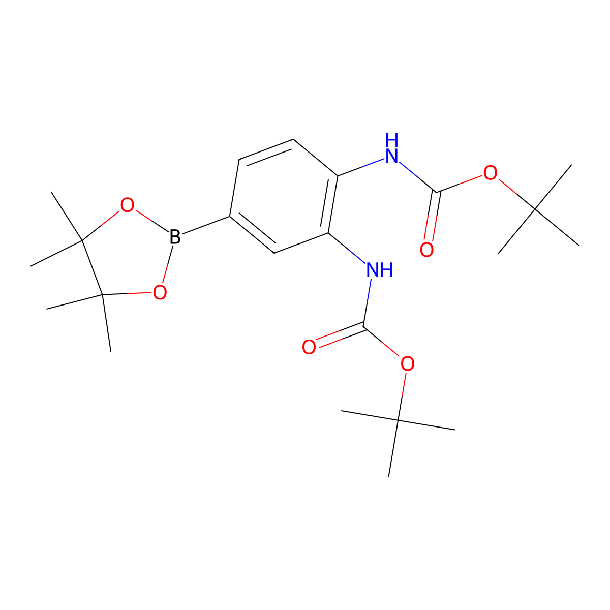 [2-Tert-butoxycarbonylamino-4-(4,4,5,5-tetramethyl-[1,3,2]dioxaborolan-2-yl)-phenyl]-carbamic acid tert-butyl ester molecular structure, CAS 1033625-15-8