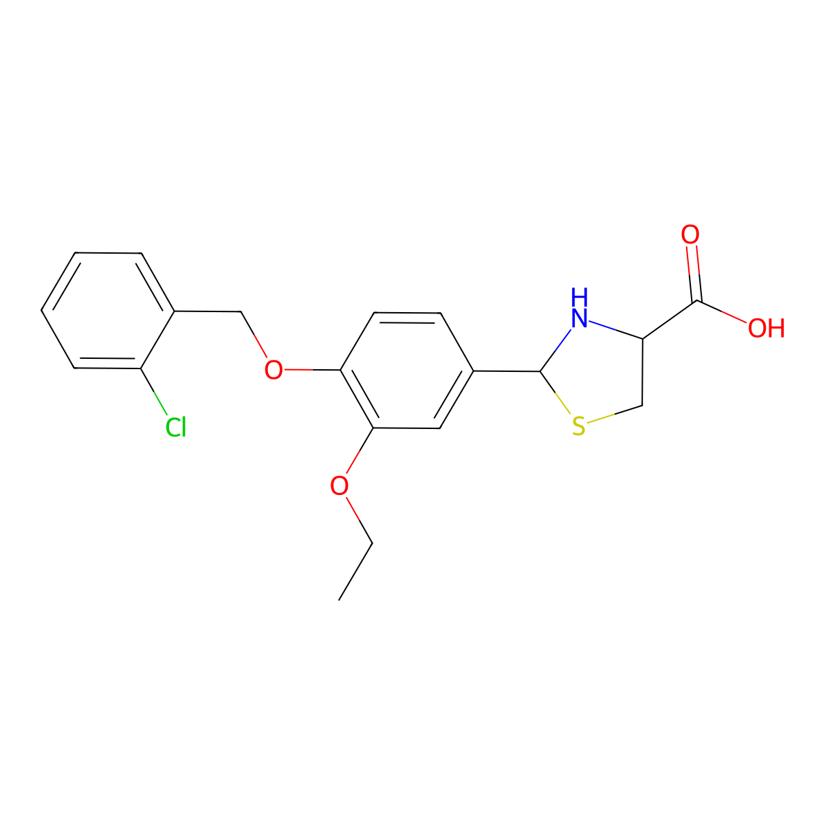2-[4-(2-Chloro-benzyloxy)-3-ethoxy-phenyl]-thiazolidine-4-carboxylic acid molecular structure, CAS 1033696-31-9
