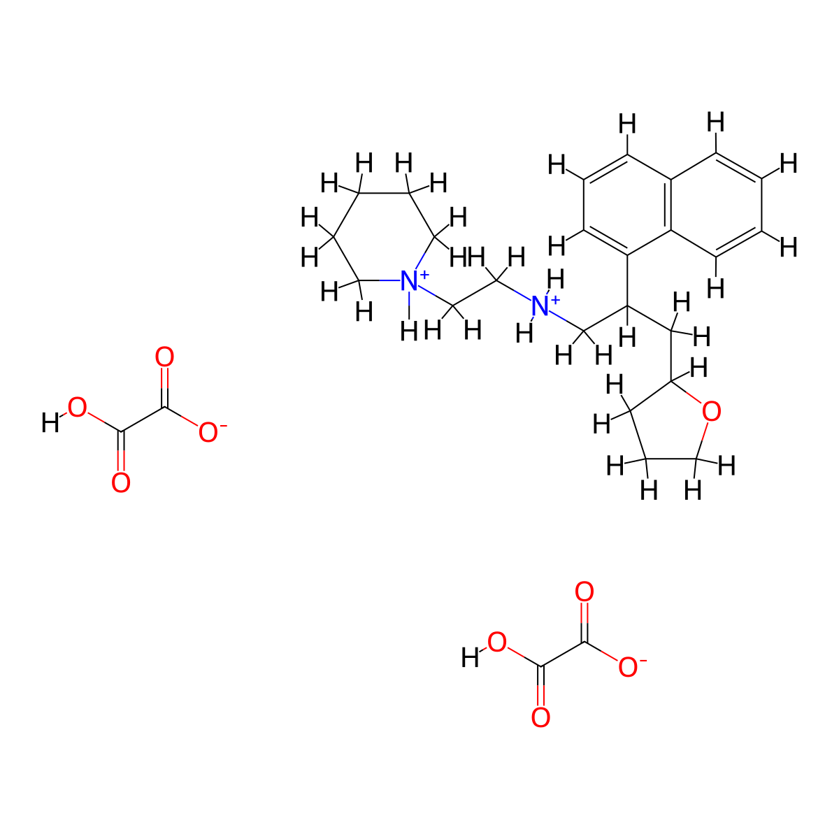 2-Furanpropylamine, tetrahydro-beta-(1-naphthyl)-N-(2-piperidinoethyl)-, bioxalate molecular structure, CAS 10337-38-9