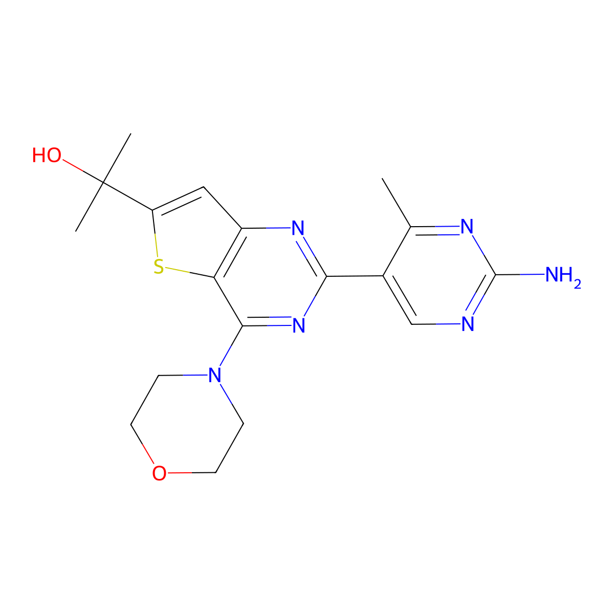 2-(2-(2-Amino-4-methylpyrimidin-5-yl)-4-morpholinothieno[3,2-d]pyrimidin-6-yl)propan-2-ol molecular structure, CAS 1033739-92-2