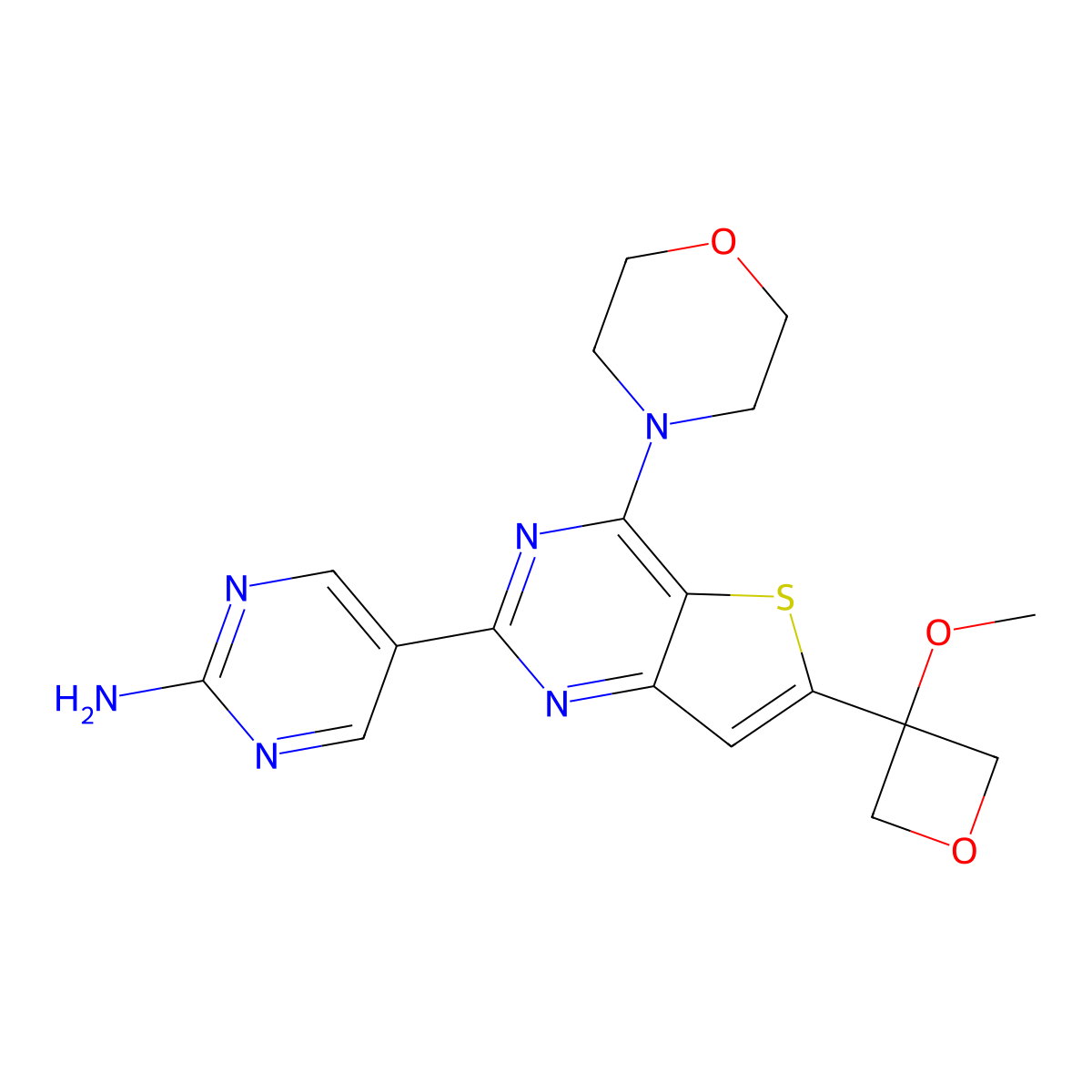 5-[6-(3-Methoxy-3-oxetanyl)-4-(4-morpholinyl)thieno[3,2-d]pyrimidin-2-yl]-2-pyrimidinamine molecular structure, CAS 1033739-98-8