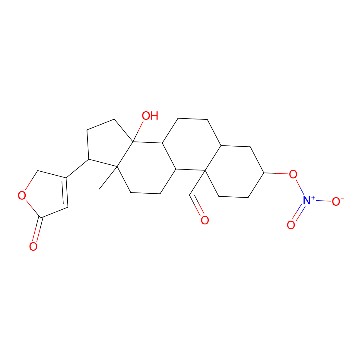 [(3S,5R,8R,9S,10R,13R,14S,17R)-10-formyl-14-hydroxy-13-methyl-17-(5-oxo-2H-furan-3-yl)-1,2,3,4,5,6,7,8,9,11,12,15,16,17-tetradecahydrocyclopenta[a]phenanthren-3-yl] nitrate molecular structure, CAS 1033751-86-8