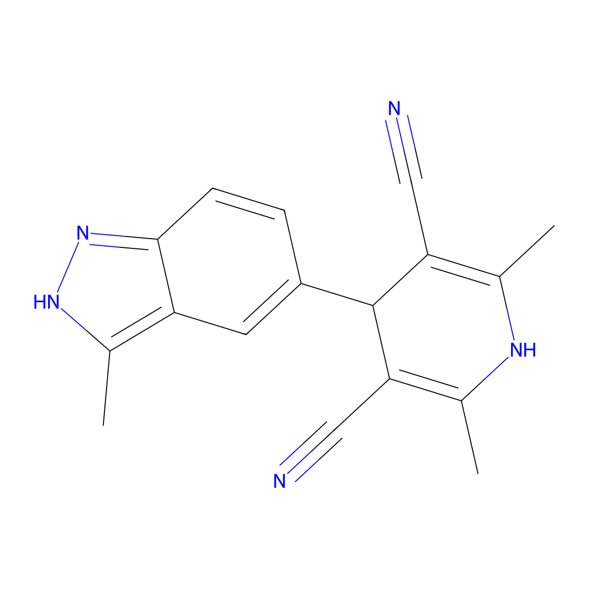 2,6-Dimethyl-4-(3-methyl-1H-indazol-5-yl)-1,4-dihydropyridine-3,5-dicarbonitrile molecular structure, CAS 1033767-86-0