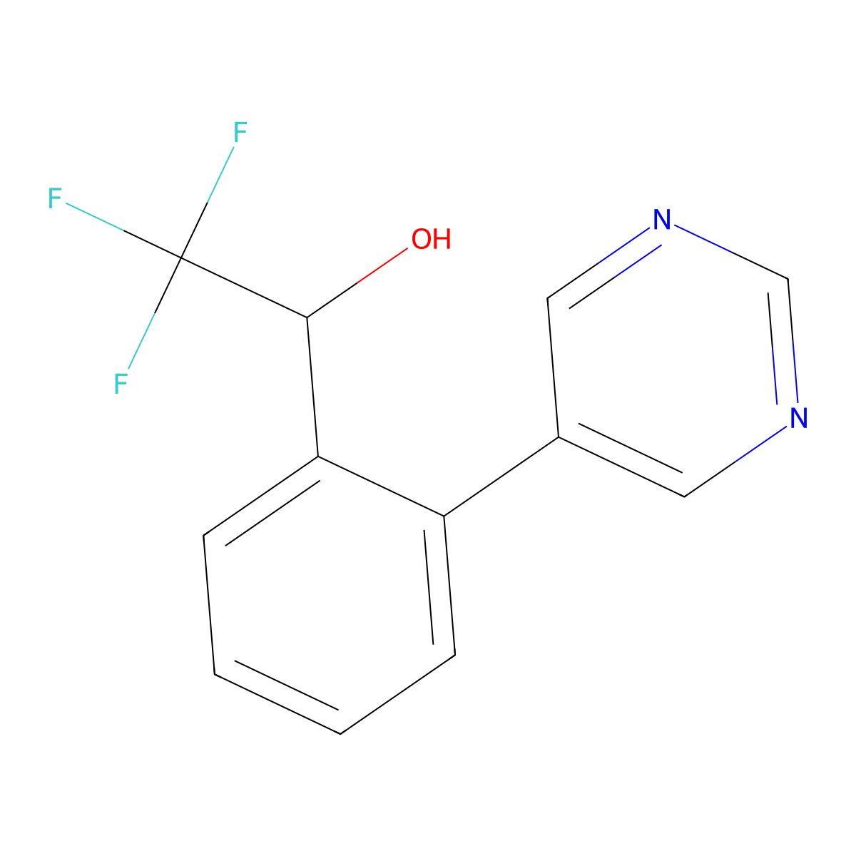 2,2,2-Trifluoro-1-(2-pyrimidin-5-yl-phenyl)-ethanol molecular structure, CAS 1033806-01-7
