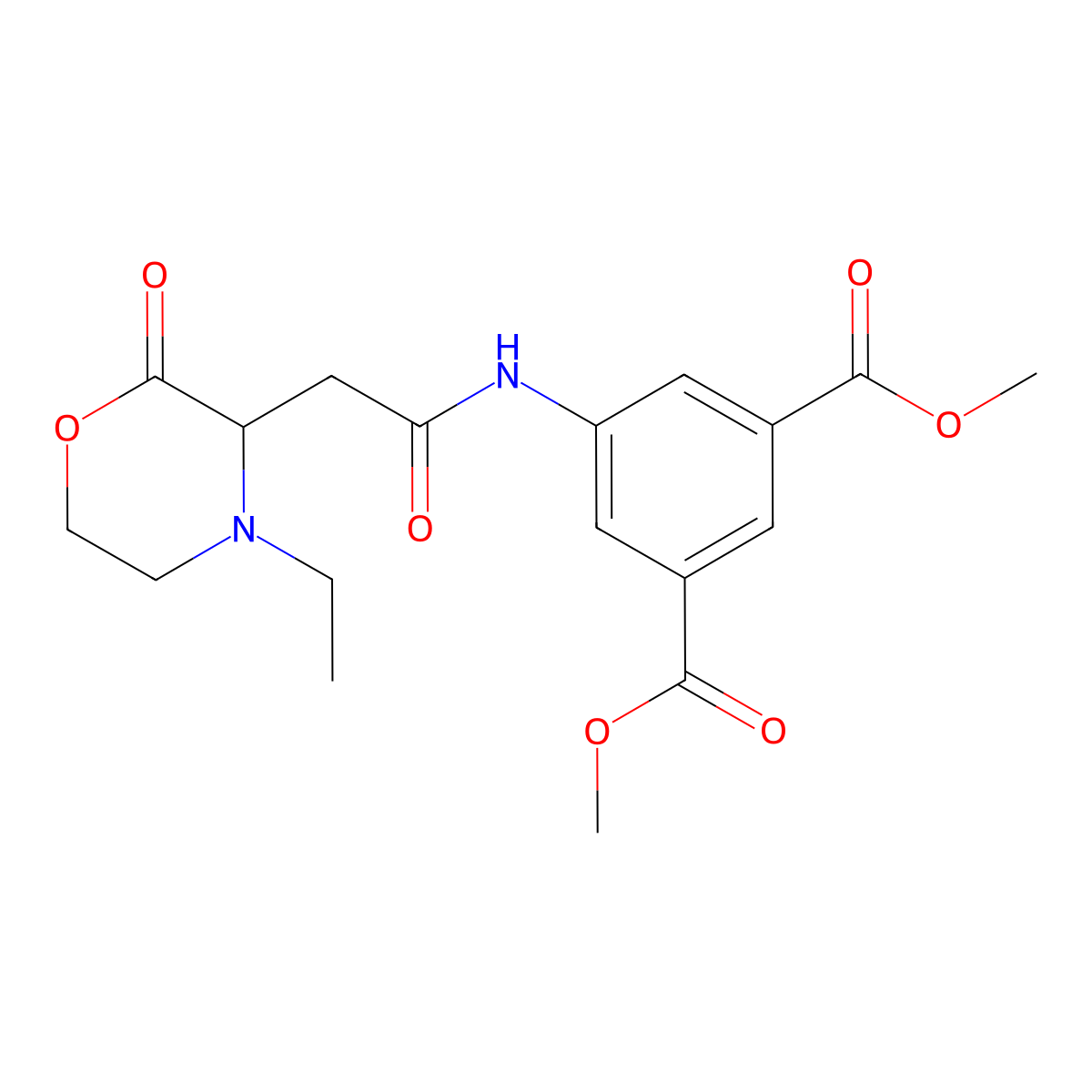 Dimethyl 5-{[(4-ethyl-2-oxomorpholin-3-yl)acetyl]amino}isophthalate molecular structure, CAS 1033847-48-1