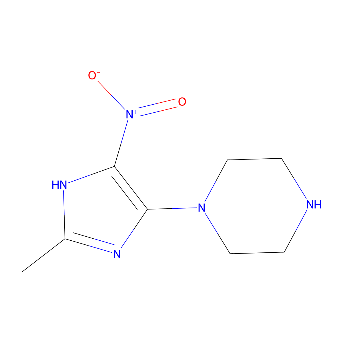 1-(2-methyl-4-nitro-1H-imidazol-5-yl)piperazine molecular structure, CAS 1033850-69-9