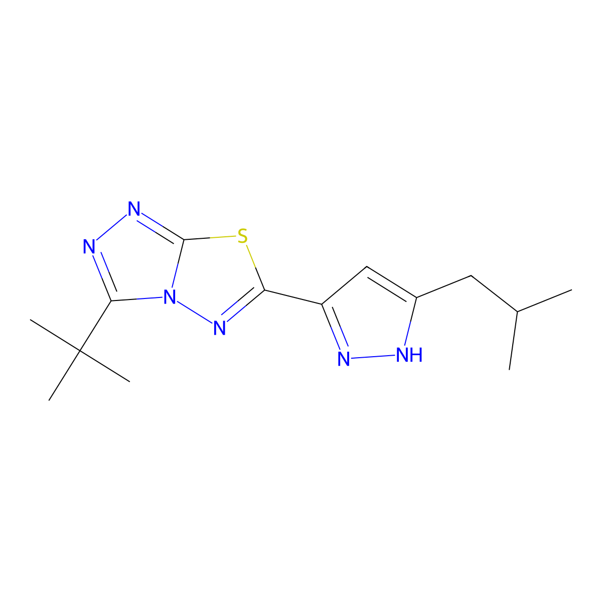3-tert-butyl-6-(3-isobutyl-1H-pyrazol-5-yl)[1,2,4]triazolo[3,4-b][1,3,4]thiadiazole molecular structure, CAS 1033851-50-1