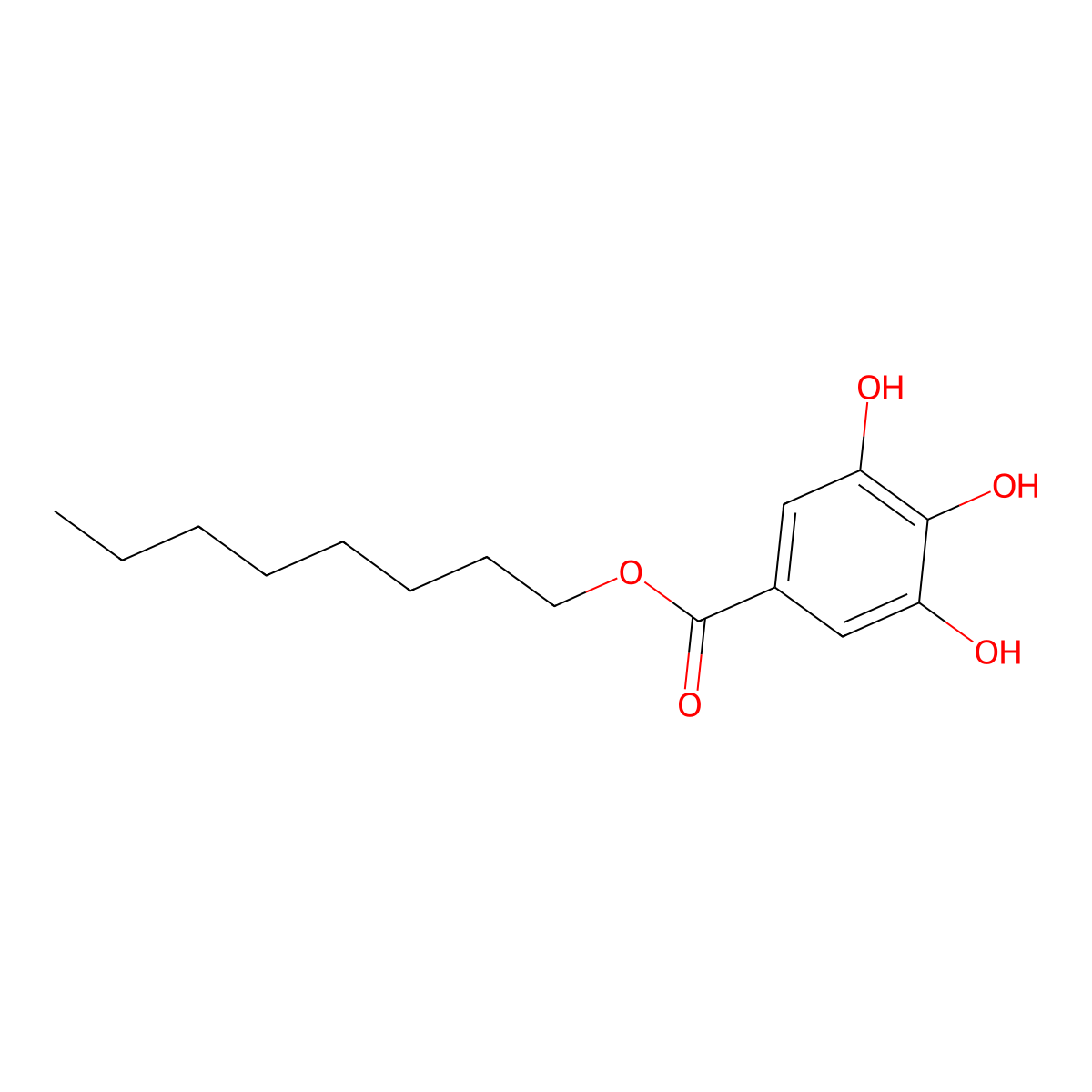 Octyl Gallate molecular structure, CAS 1034-01-1