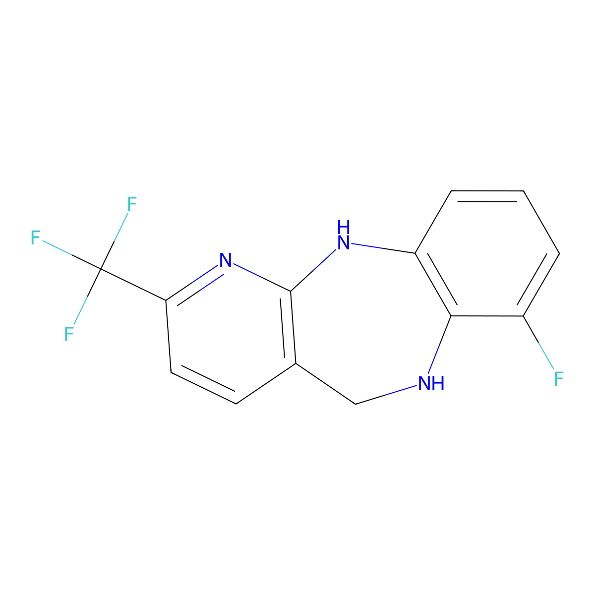 7-Fluoro-6,11-dihydro-2-(trifluoromethyl)-5H-pyrido[2,3-B][1,5]benzodiazepine molecular structure, CAS 1034047-08-9