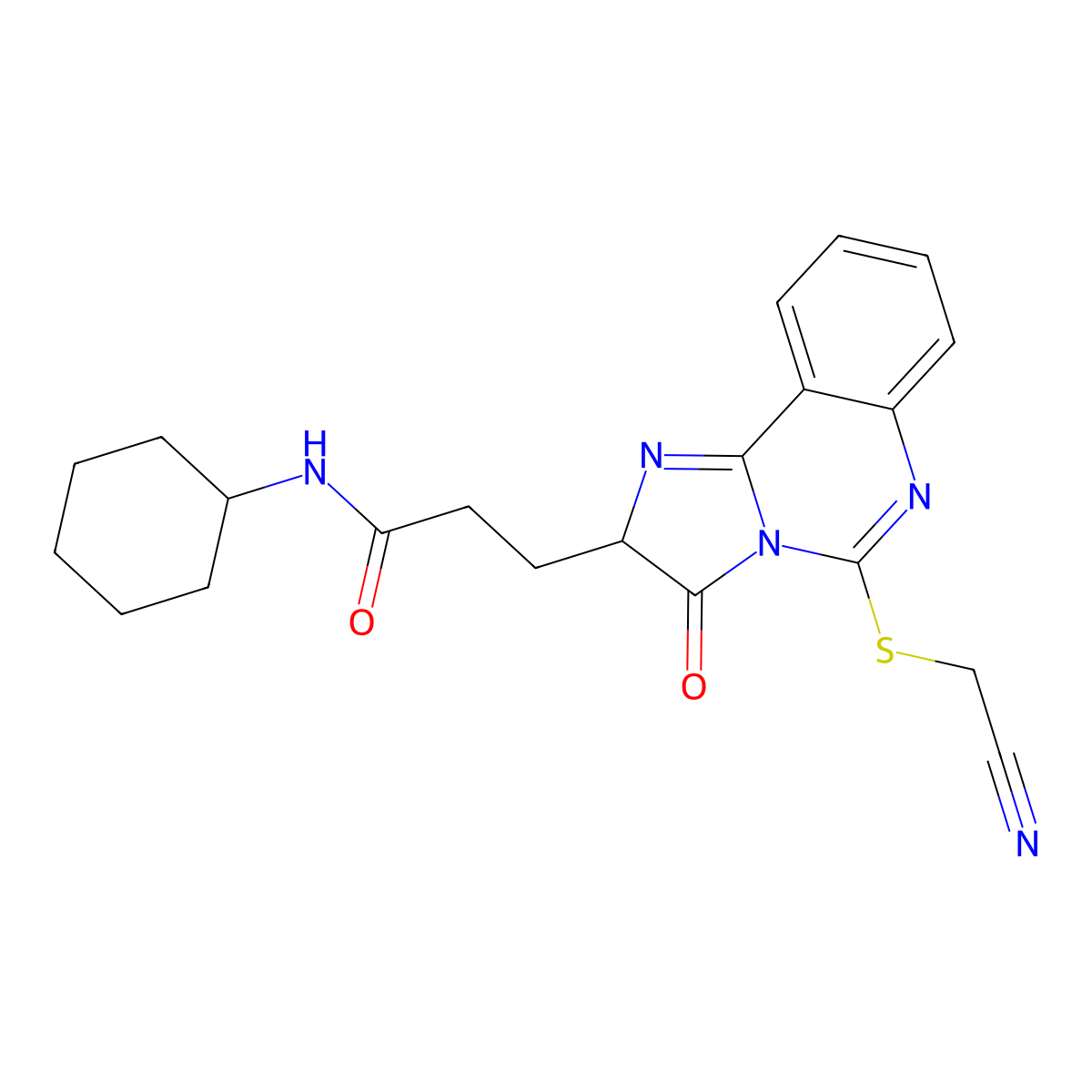 3-{5-[(cyanomethyl)sulfanyl]-3-oxo-2H,3H-imidazo[1,2-c]quinazolin-2-yl}-N-cyclohexylpropanamide molecular structure, CAS 1034129-39-9
