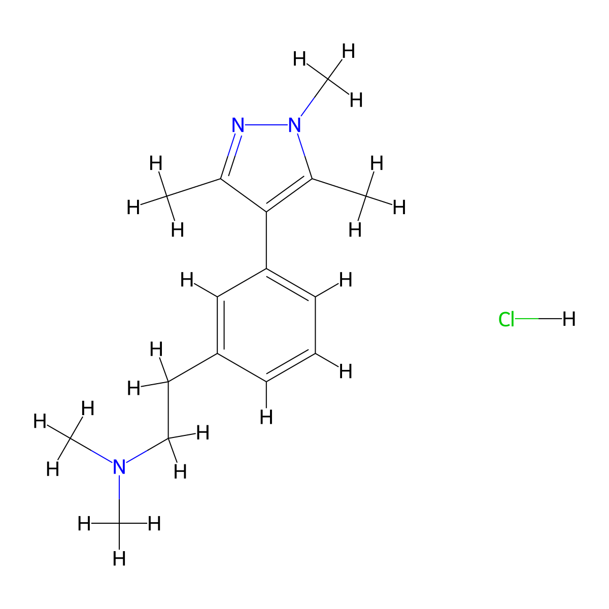 N,N-dimethyl-2-(3-(1,3,5-trimethyl-1H-pyrazol-4-yl)phenyl)ethanamine hydrochloride molecular structure, CAS 1034146-72-9