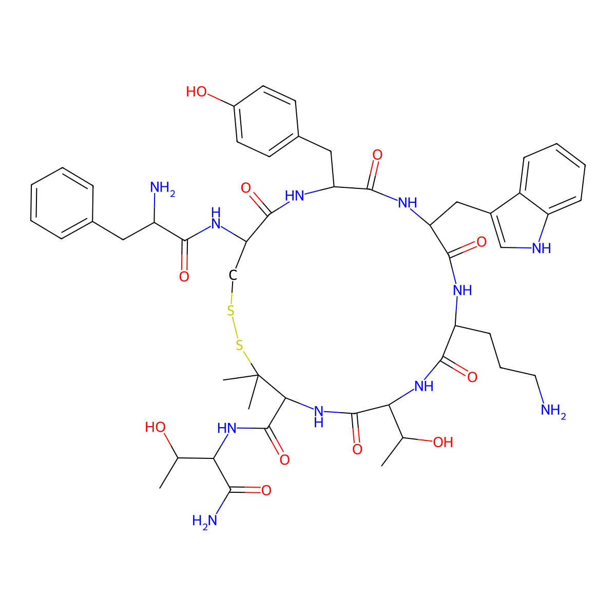 Phenylalanyl-cyclo(cysteinyltyrosyl-tryptophyl-ornithyl-threonyl-penicillamine)threoninamide molecular structure, CAS 103429-31-8