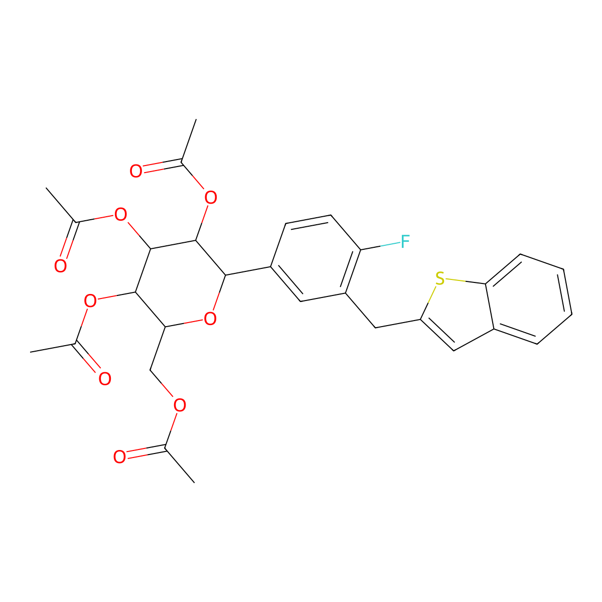 (1S)-1,5-Anhydro-1-C-[3-(benzo[b]thien-2-ylmethyl)-4-fluorophenyl]-D-glucitol 2,3,4,6-tetraacetate molecular structure, CAS 1034305-21-9